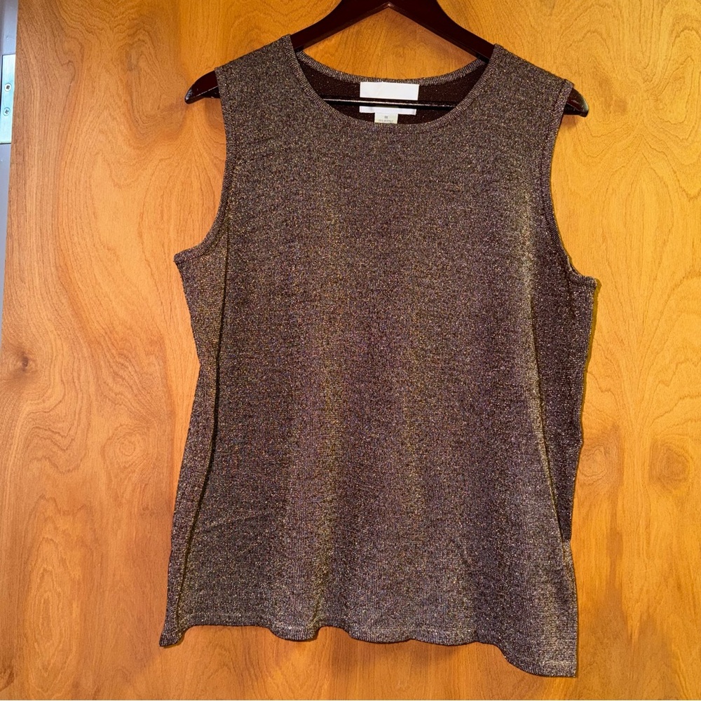 Susan Graver Brown Gold Metallic Sleeveless Shirt Tank Top Women’s Size 1X